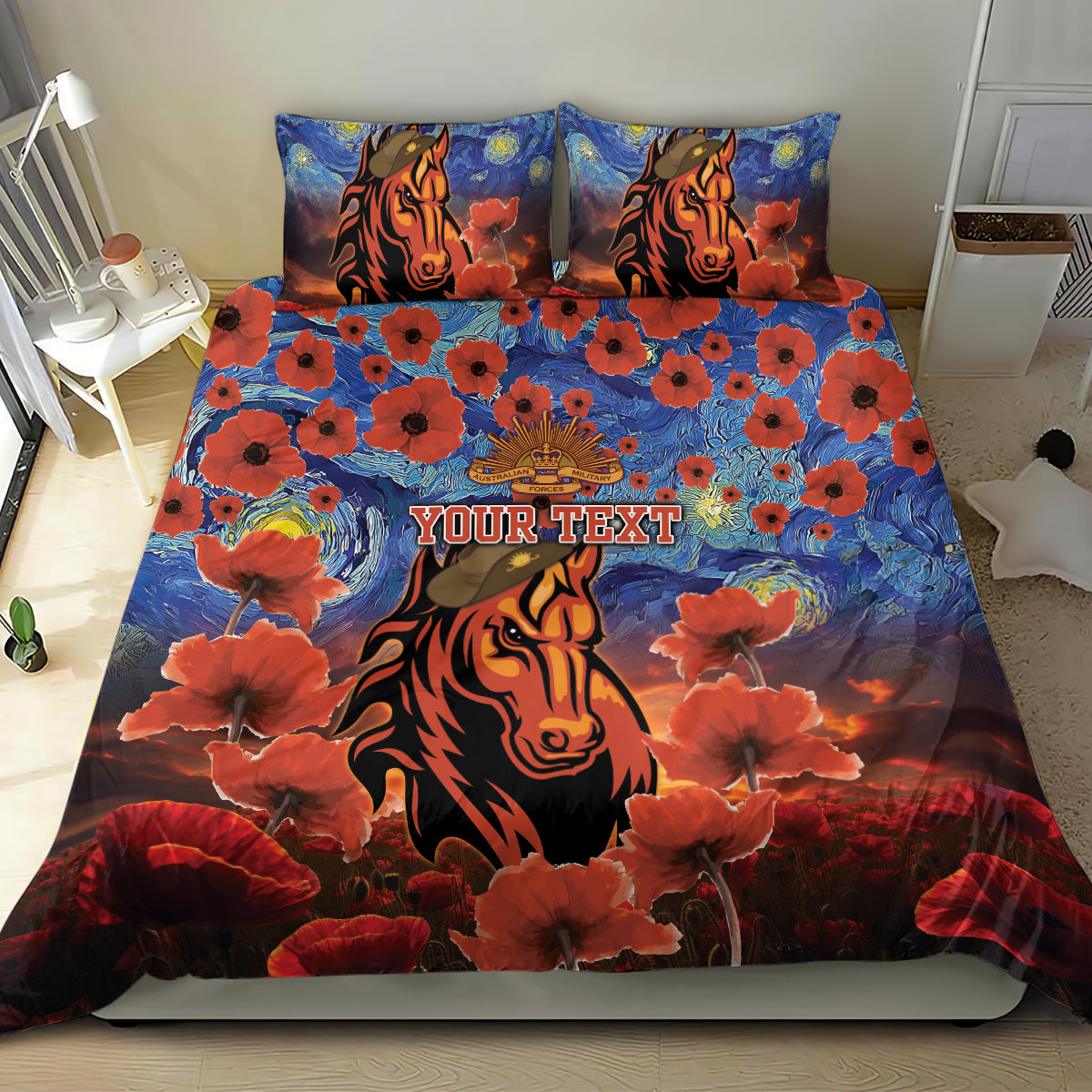 Personalised Broncos Rugby ANZAC Bedding Set Starry Night and Field of Poppies