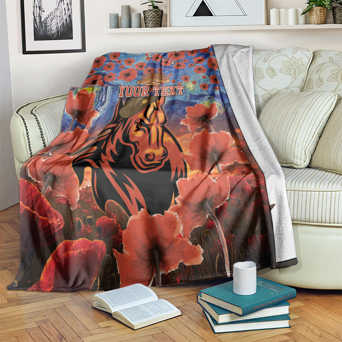 Personalised Broncos Rugby ANZAC Blanket Starry Night and Field of Poppies