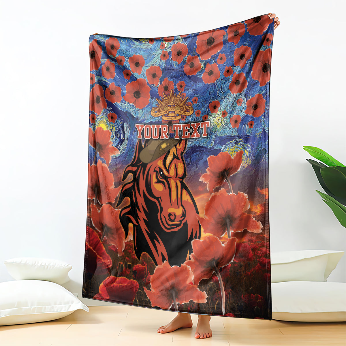 Personalised Broncos Rugby ANZAC Blanket Starry Night and Field of Poppies