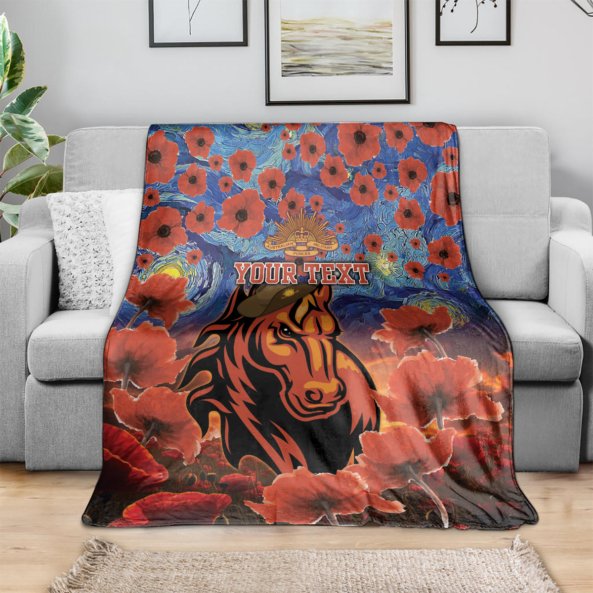 Personalised Broncos Rugby ANZAC Blanket Starry Night and Field of Poppies