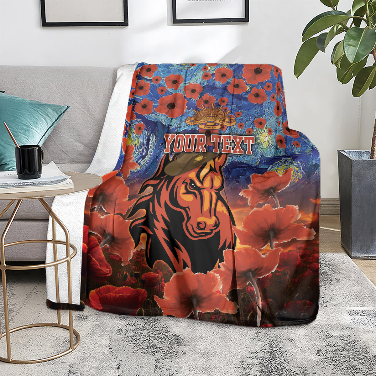 Personalised Broncos Rugby ANZAC Blanket Starry Night and Field of Poppies