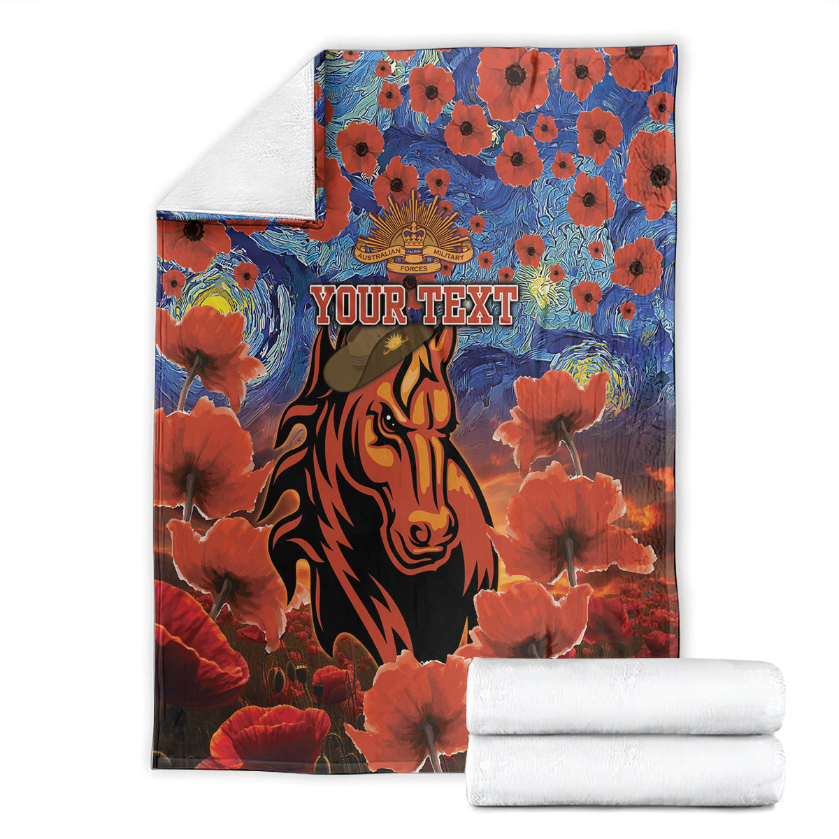 Personalised Broncos Rugby ANZAC Blanket Starry Night and Field of Poppies