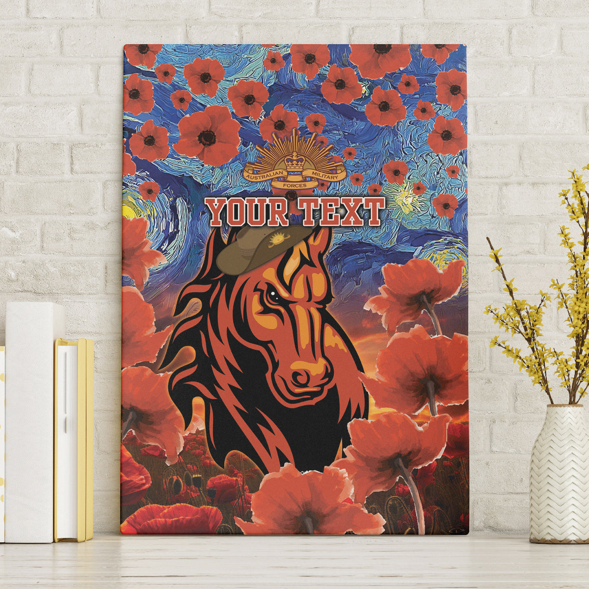 Personalised Broncos Rugby ANZAC Canvas Wall Art Starry Night and Field of Poppies