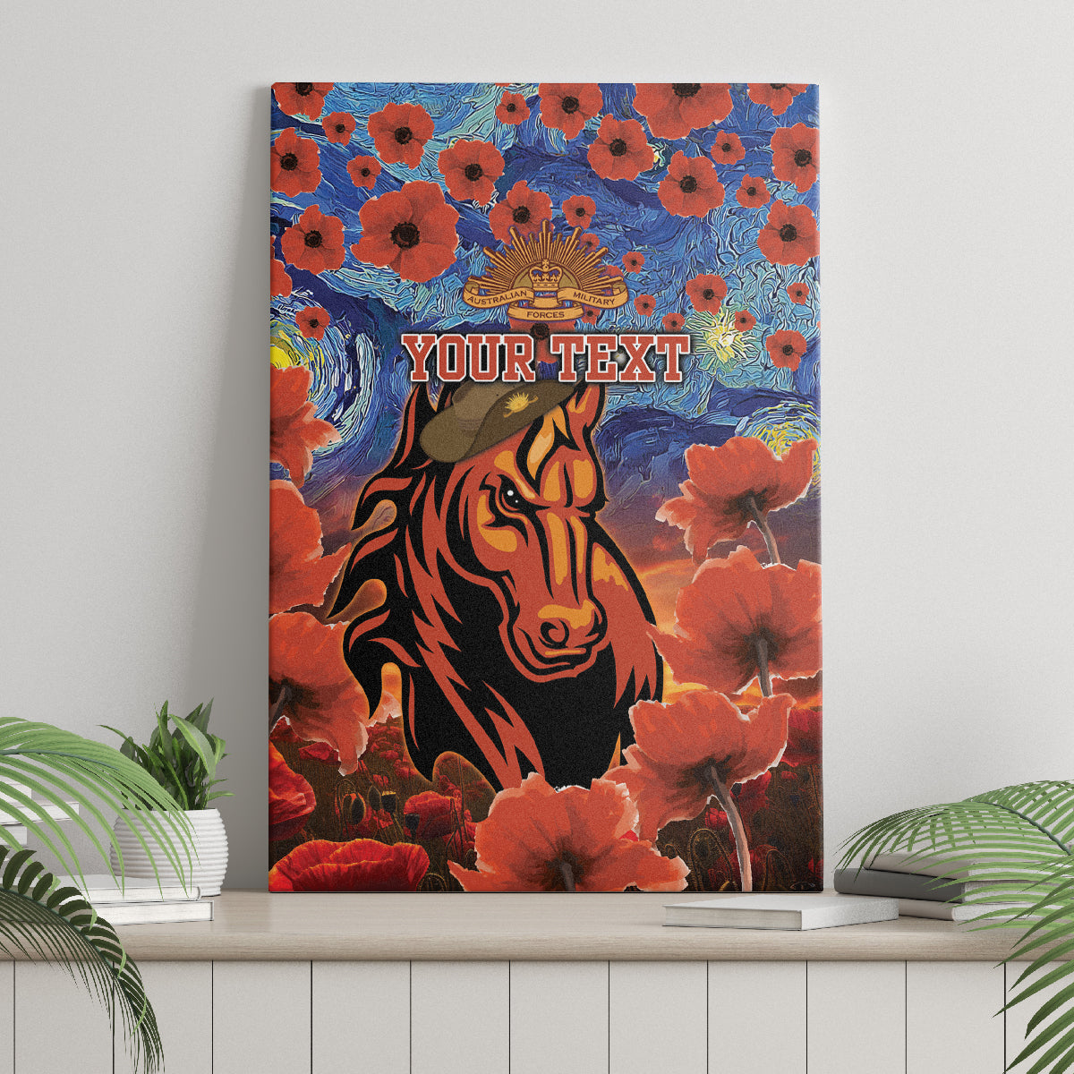 Personalised Broncos Rugby ANZAC Canvas Wall Art Starry Night and Field of Poppies