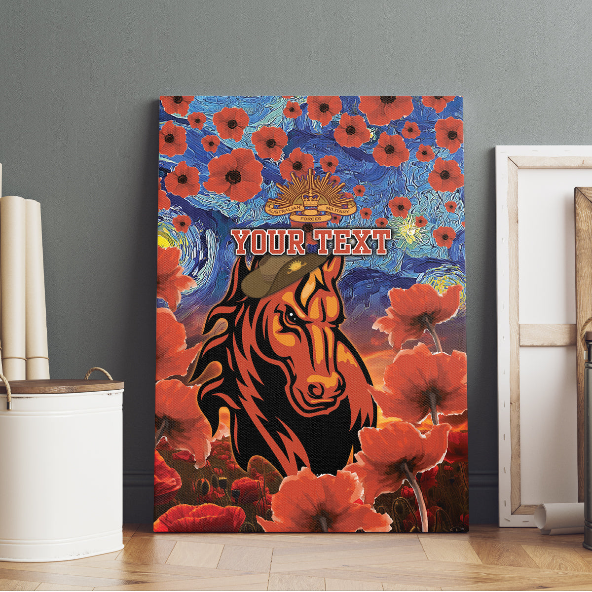 Personalised Broncos Rugby ANZAC Canvas Wall Art Starry Night and Field of Poppies