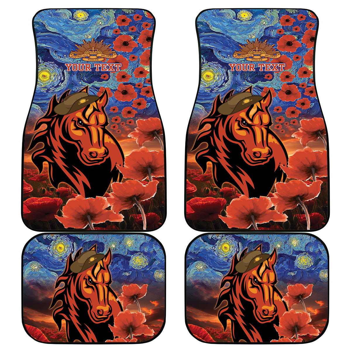 Personalised Broncos Rugby ANZAC Car Mats Starry Night and Field of Poppies