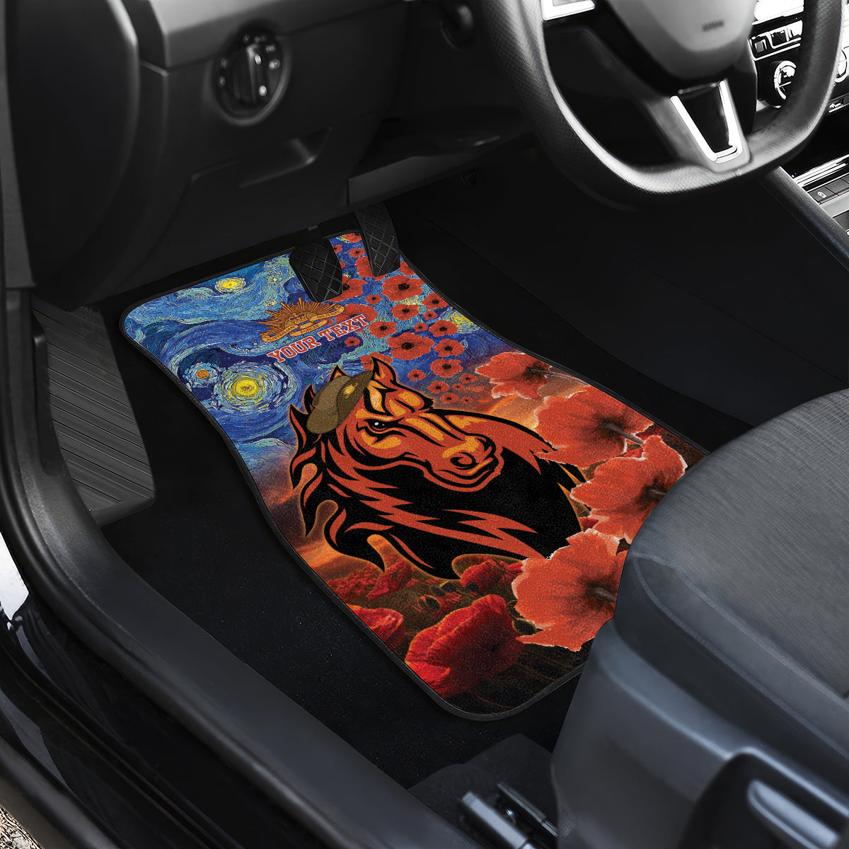 Personalised Broncos Rugby ANZAC Car Mats Starry Night and Field of Poppies