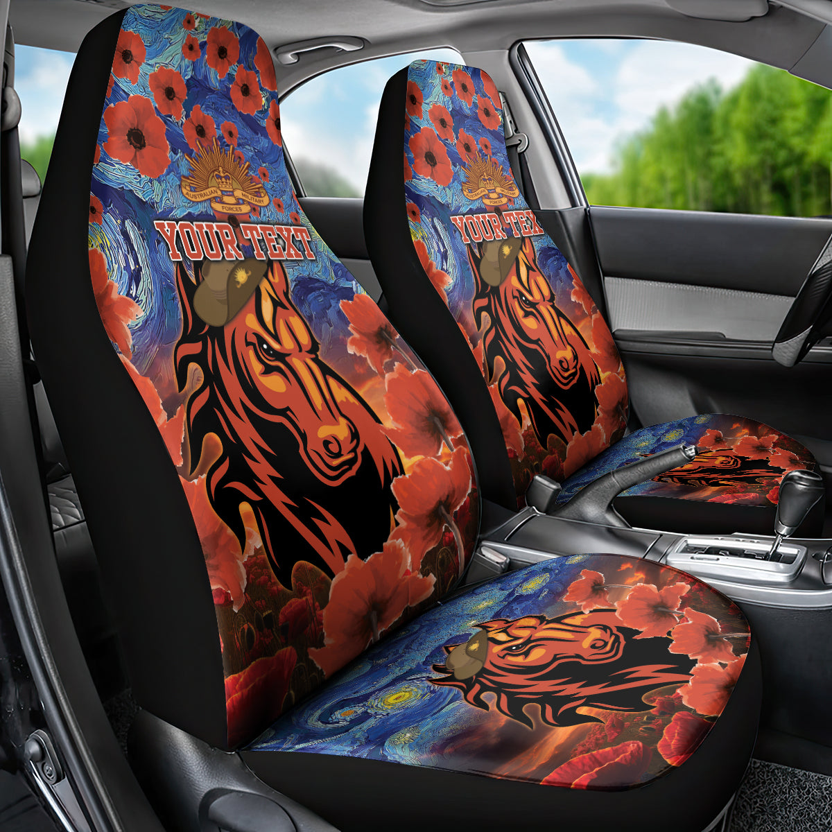 Personalised Broncos Rugby ANZAC Car Seat Cover Starry Night and Field of Poppies