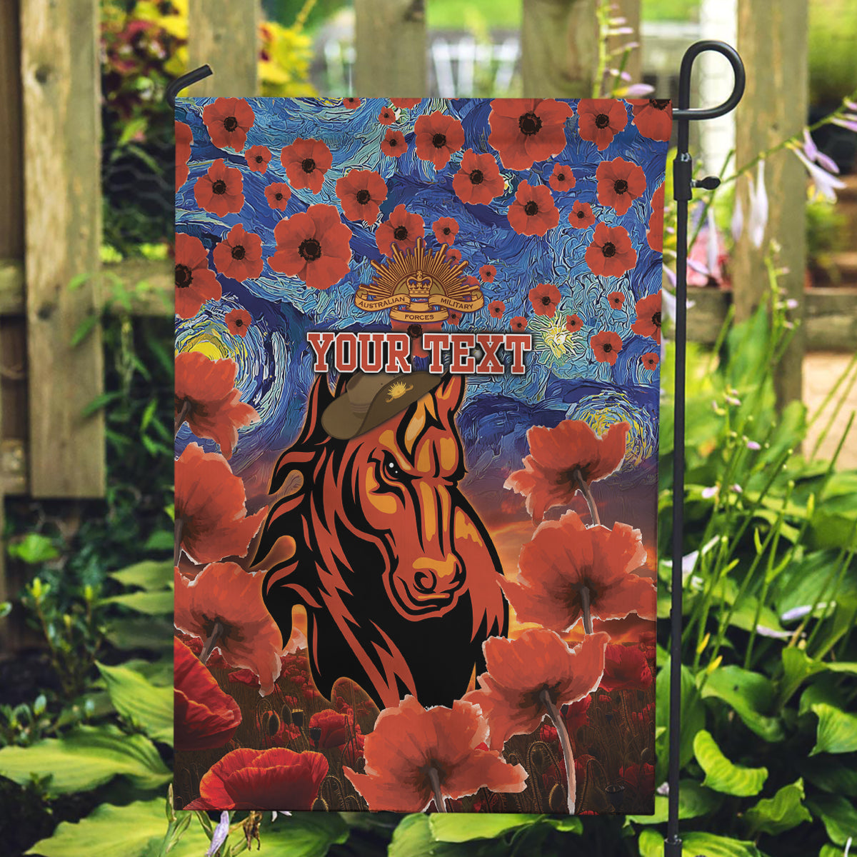 Personalised Broncos Rugby ANZAC Garden Flag Starry Night and Field of Poppies