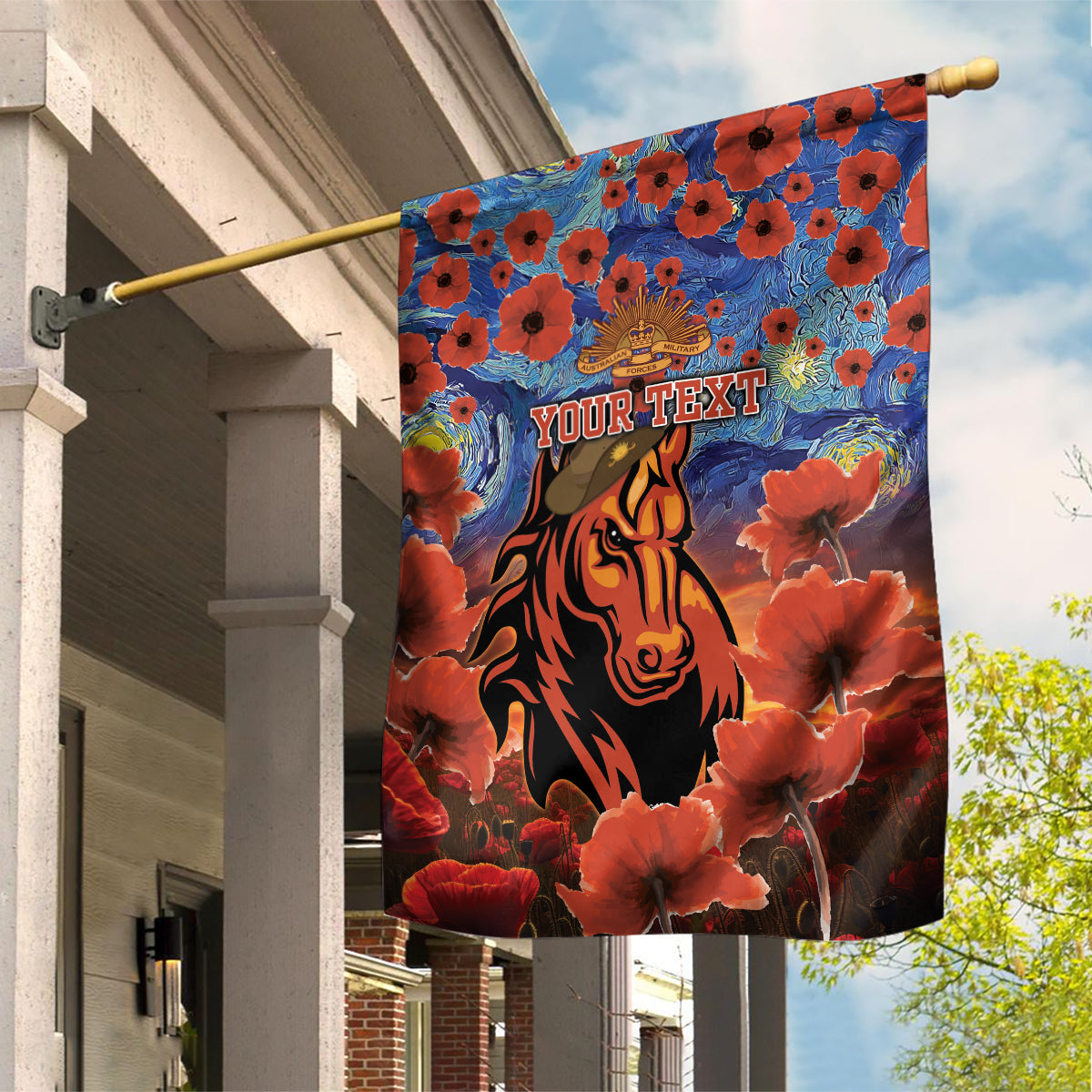 Personalised Broncos Rugby ANZAC Garden Flag Starry Night and Field of Poppies