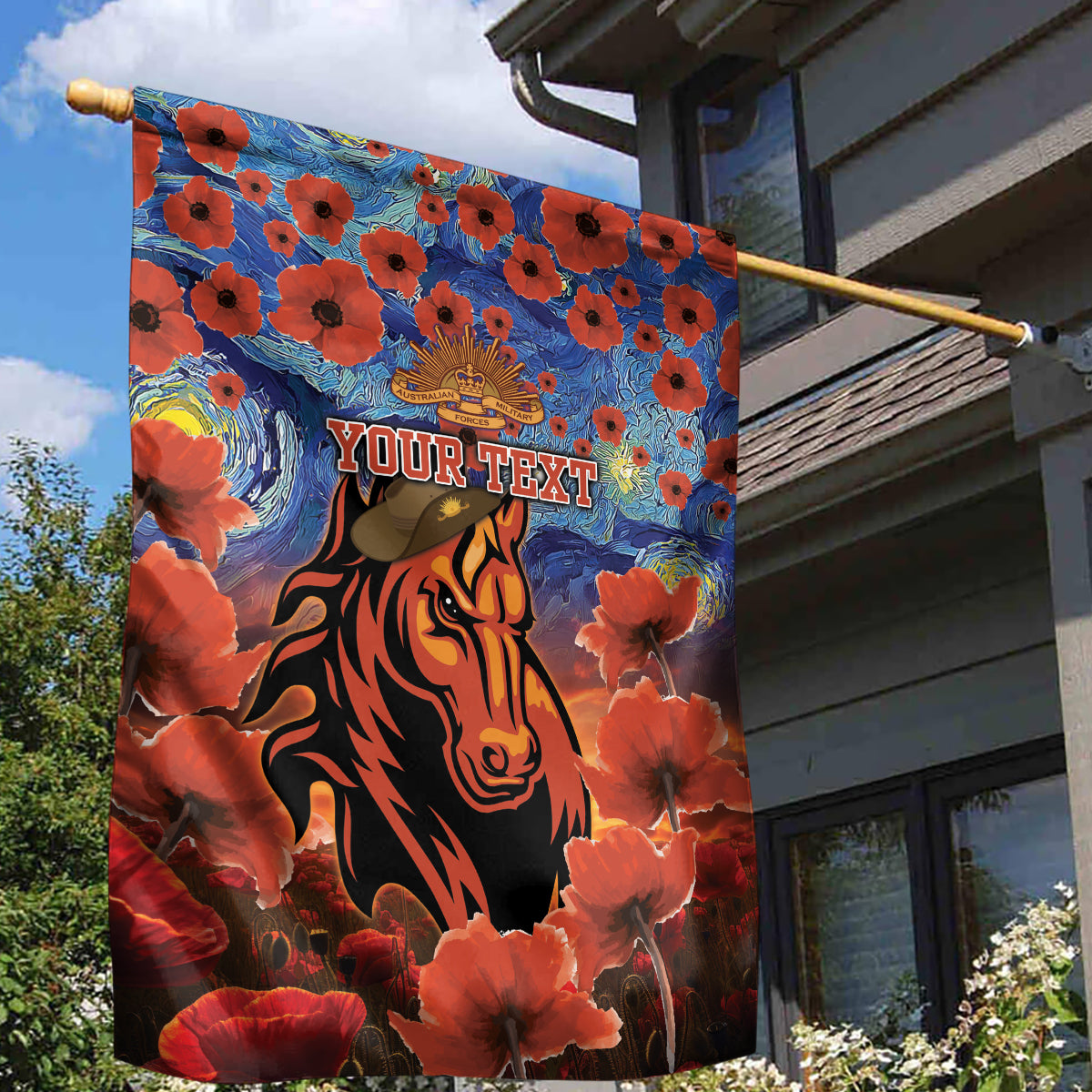 Personalised Broncos Rugby ANZAC Garden Flag Starry Night and Field of Poppies