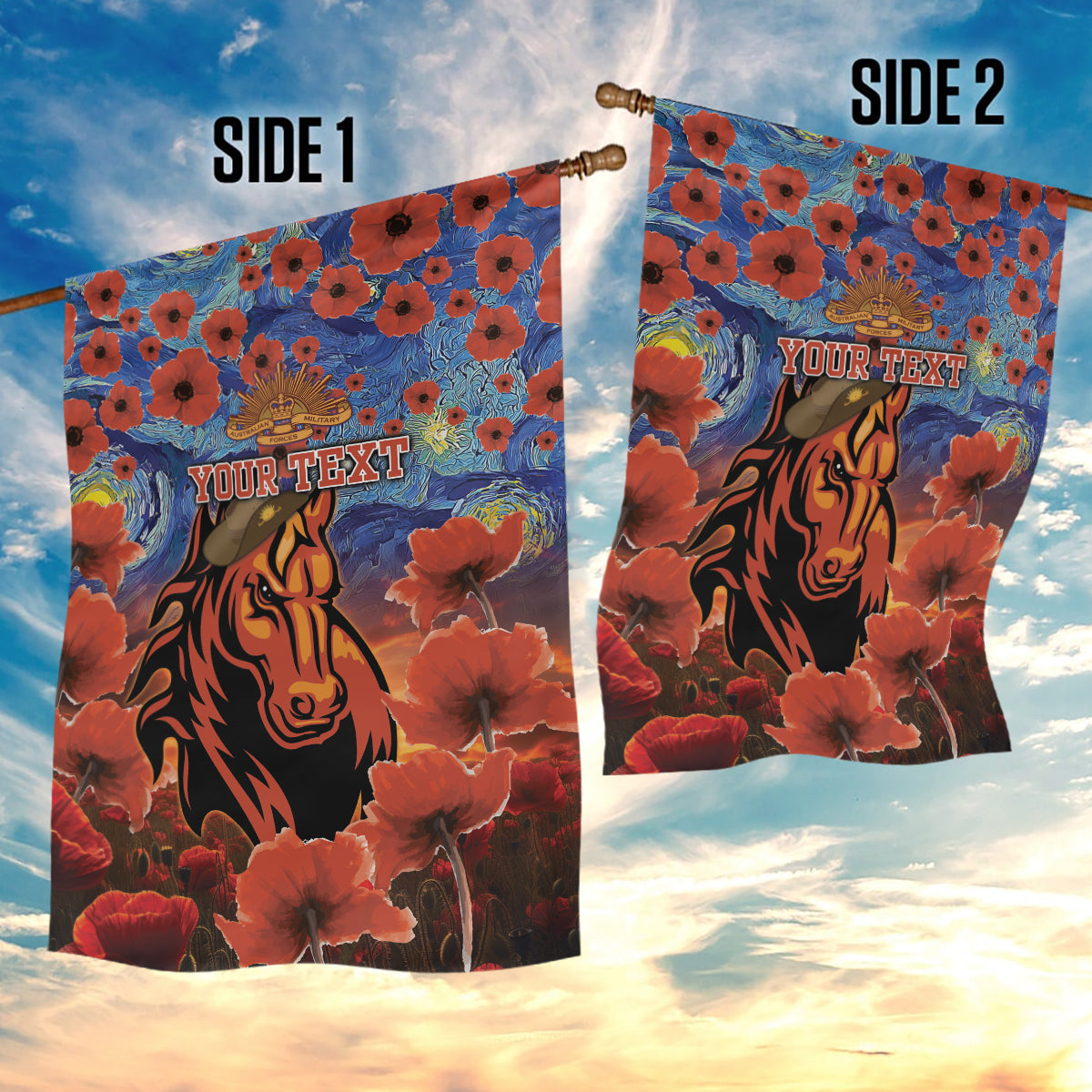 Personalised Broncos Rugby ANZAC Garden Flag Starry Night and Field of Poppies