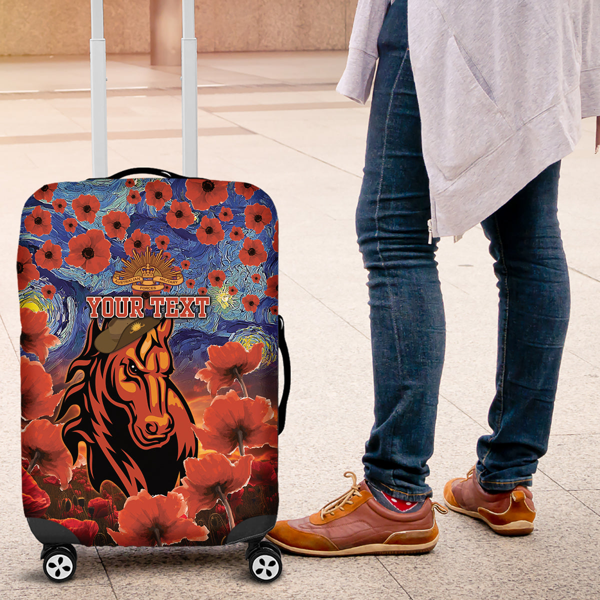 Personalised Broncos Rugby ANZAC Luggage Cover Starry Night and Field of Poppies