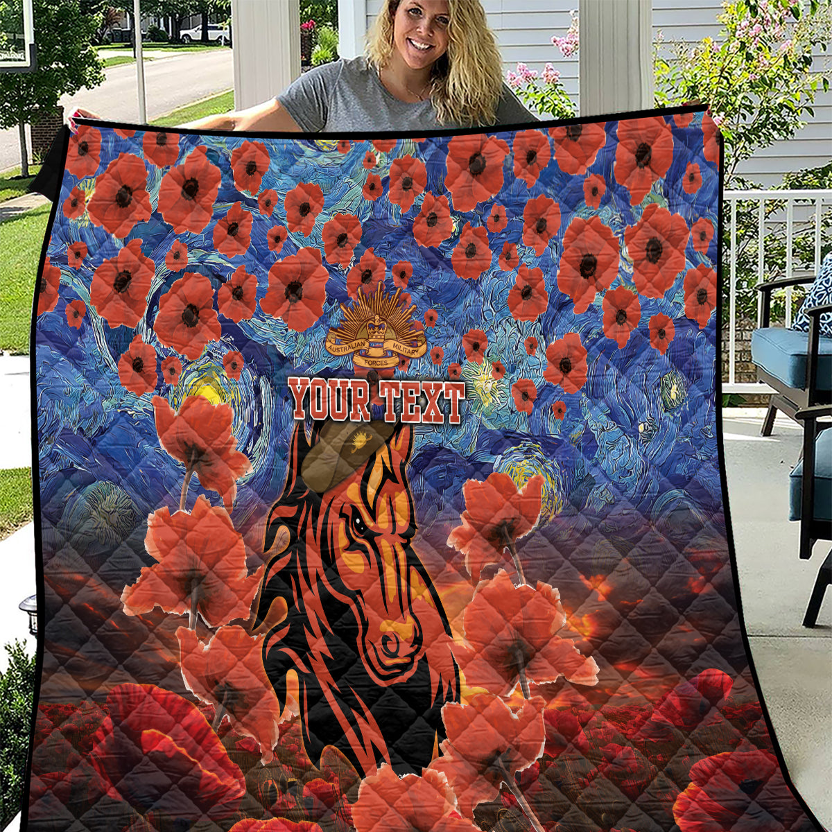 Personalised Broncos Rugby ANZAC Quilt Starry Night and Field of Poppies