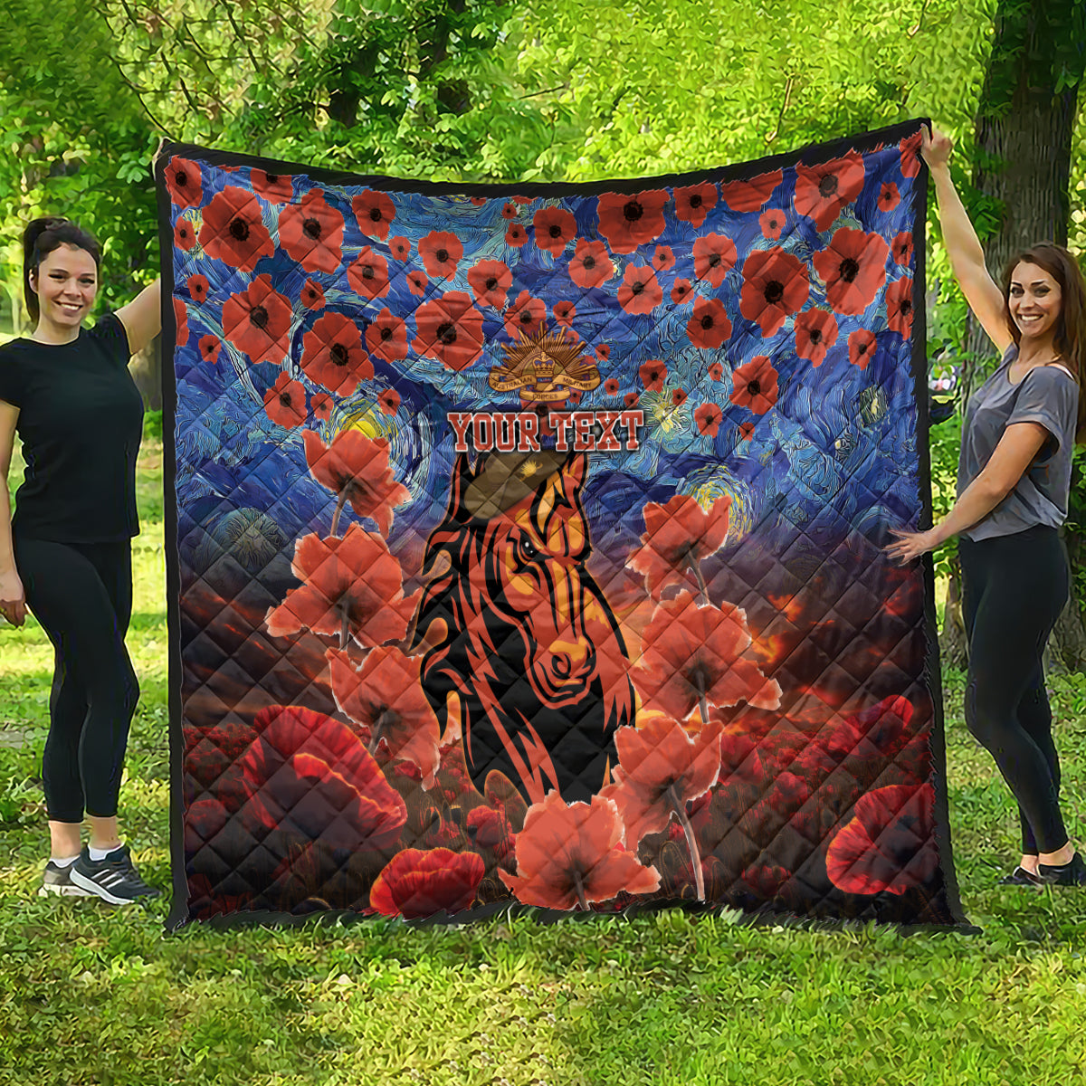 Personalised Broncos Rugby ANZAC Quilt Starry Night and Field of Poppies