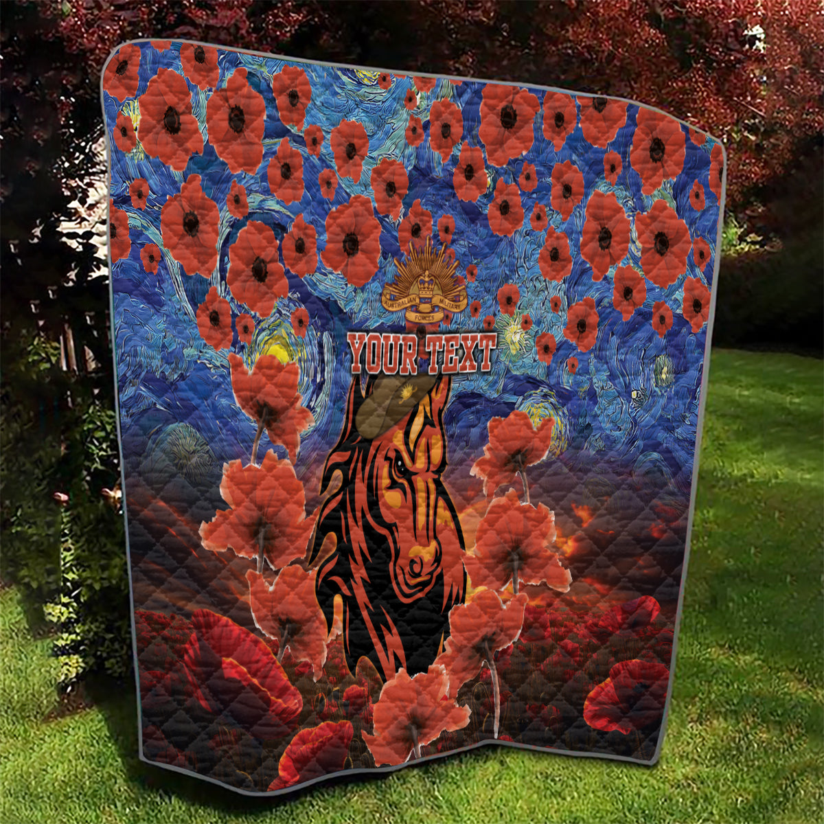 Personalised Broncos Rugby ANZAC Quilt Starry Night and Field of Poppies