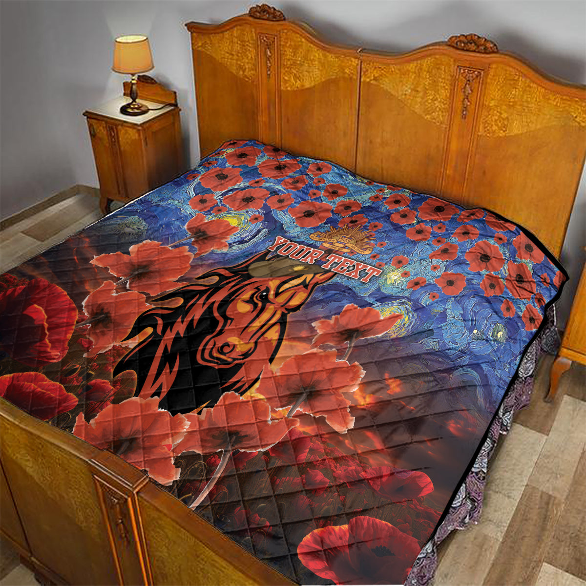 Personalised Broncos Rugby ANZAC Quilt Starry Night and Field of Poppies