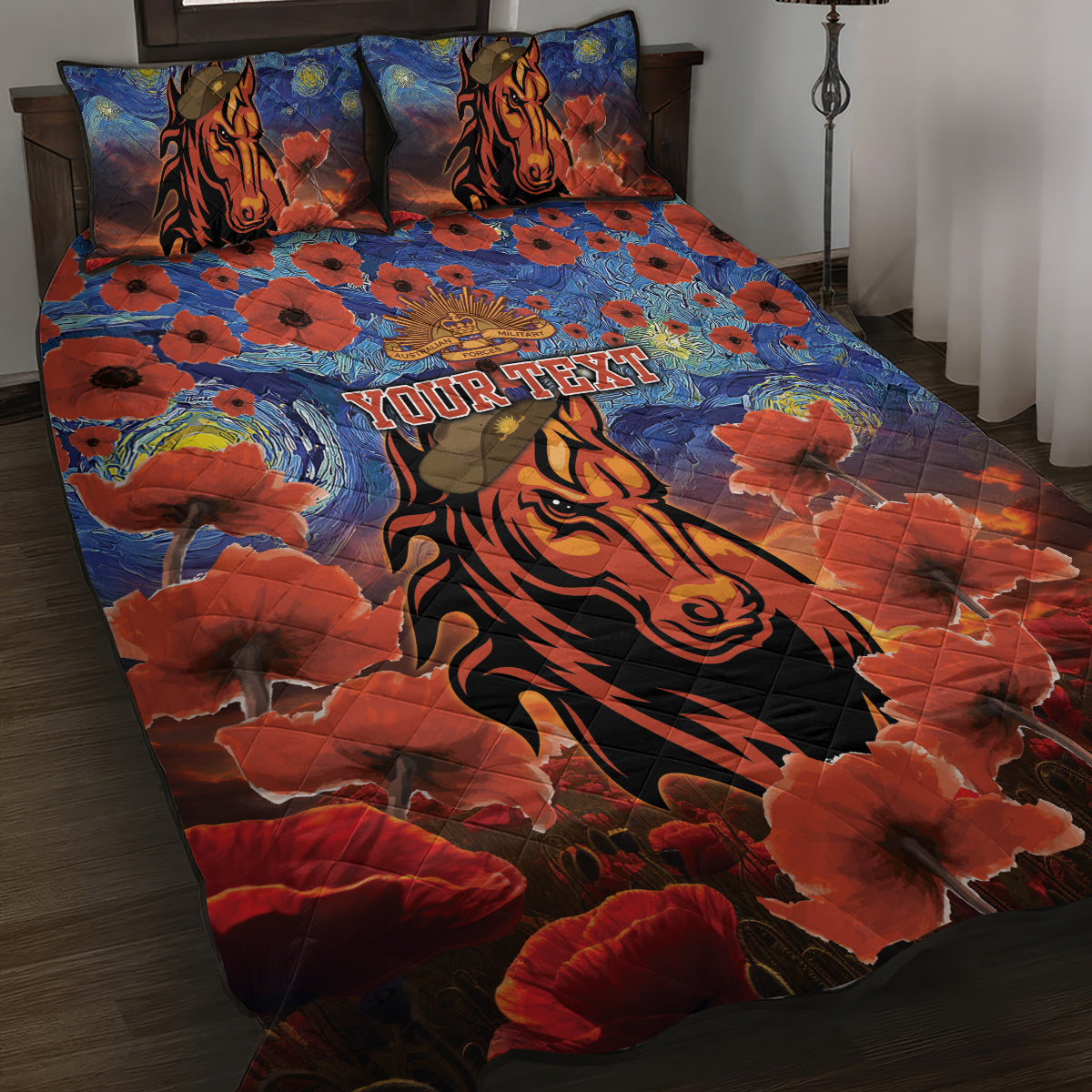 Personalised Broncos Rugby ANZAC Quilt Bed Set Starry Night and Field of Poppies