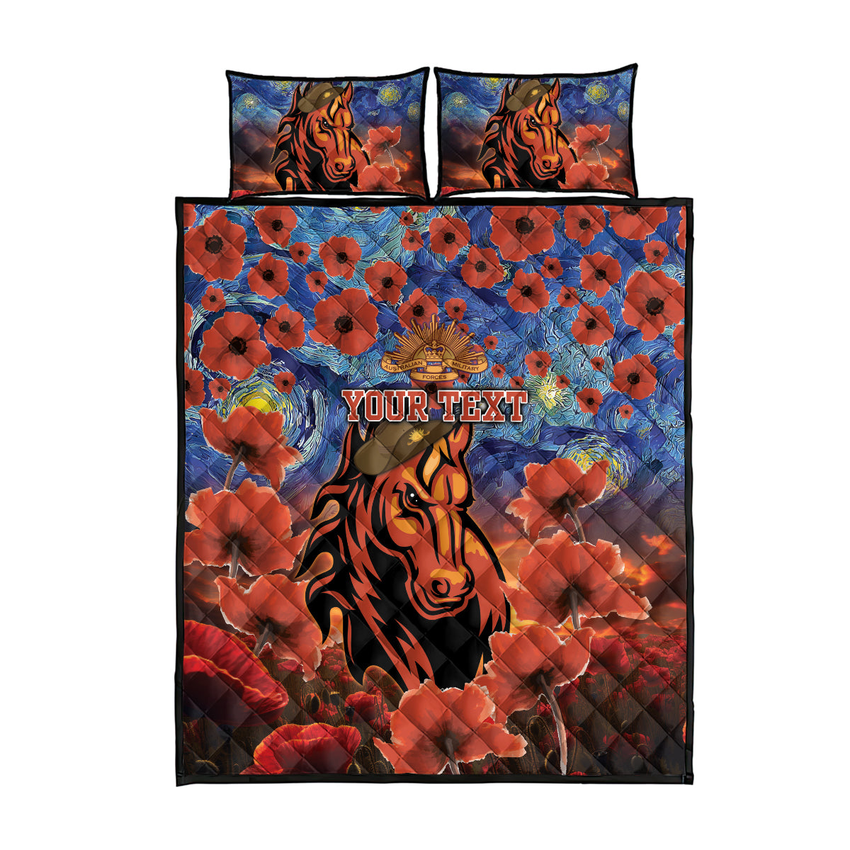 Personalised Broncos Rugby ANZAC Quilt Bed Set Starry Night and Field of Poppies