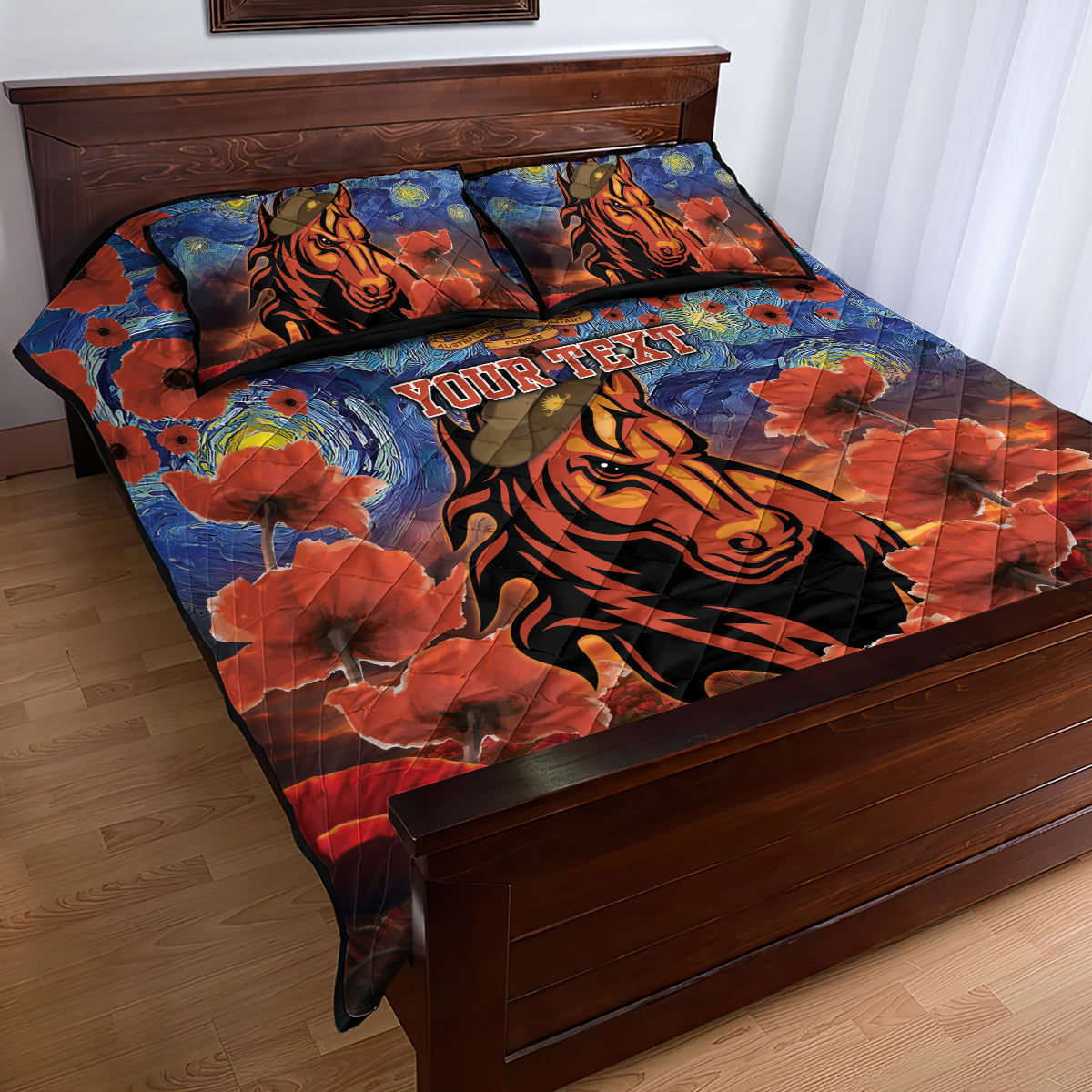 Personalised Broncos Rugby ANZAC Quilt Bed Set Starry Night and Field of Poppies