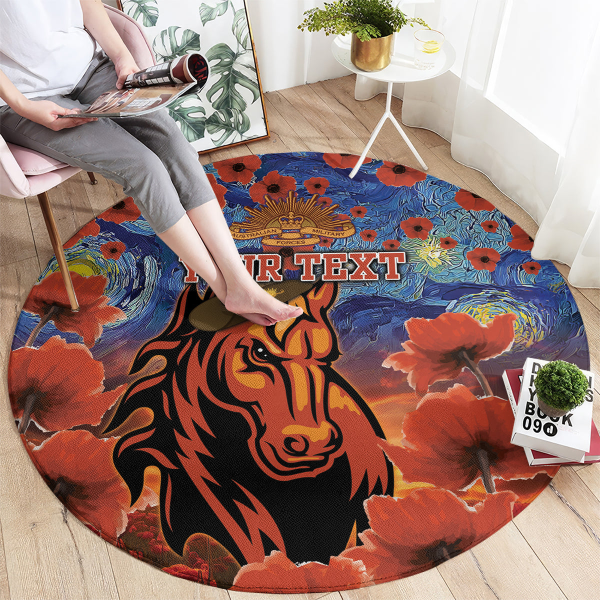 Personalised Broncos Rugby ANZAC Round Carpet Starry Night and Field of Poppies