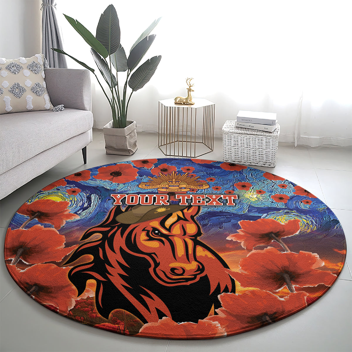 Personalised Broncos Rugby ANZAC Round Carpet Starry Night and Field of Poppies