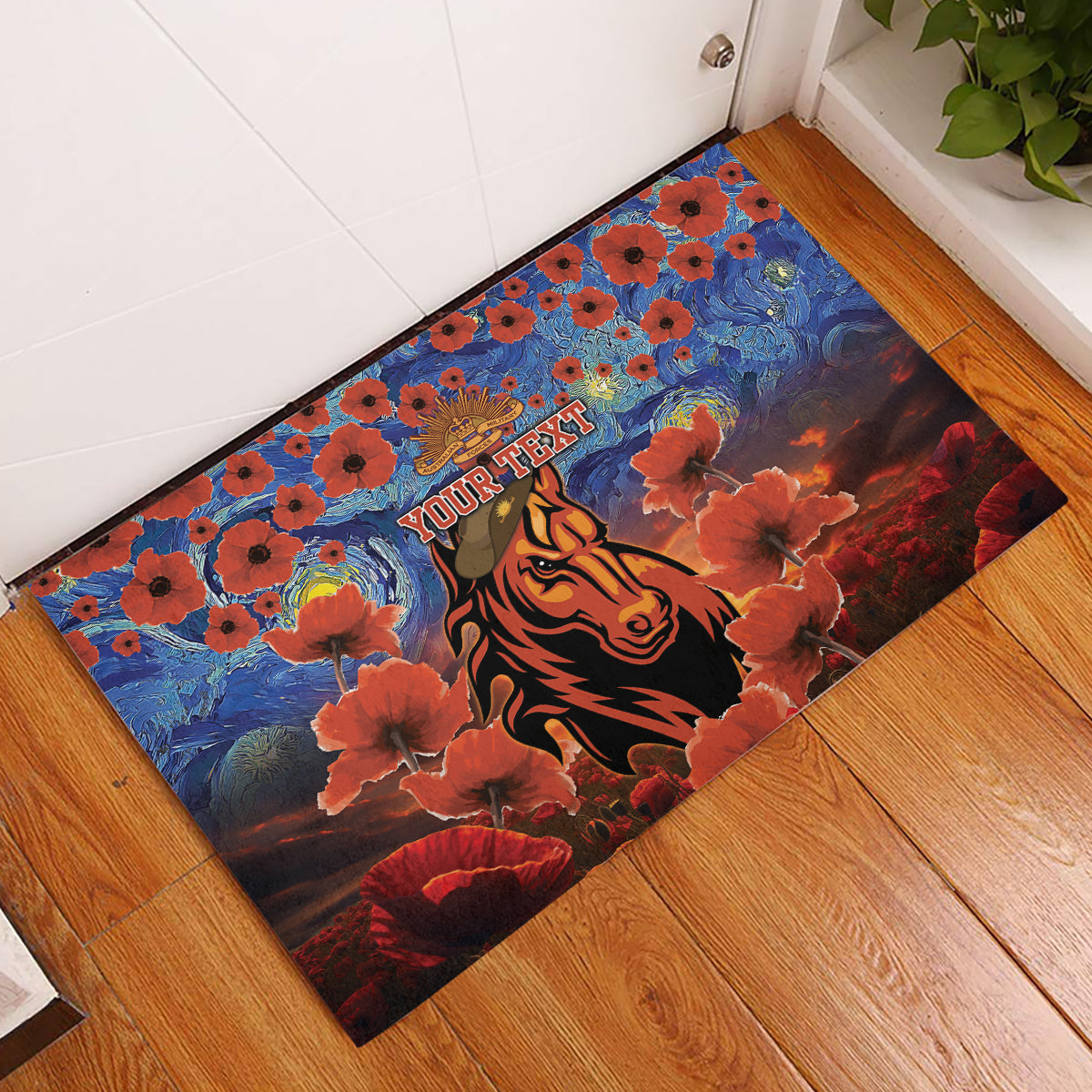 Personalised Broncos Rugby ANZAC Rubber Doormat Starry Night and Field of Poppies