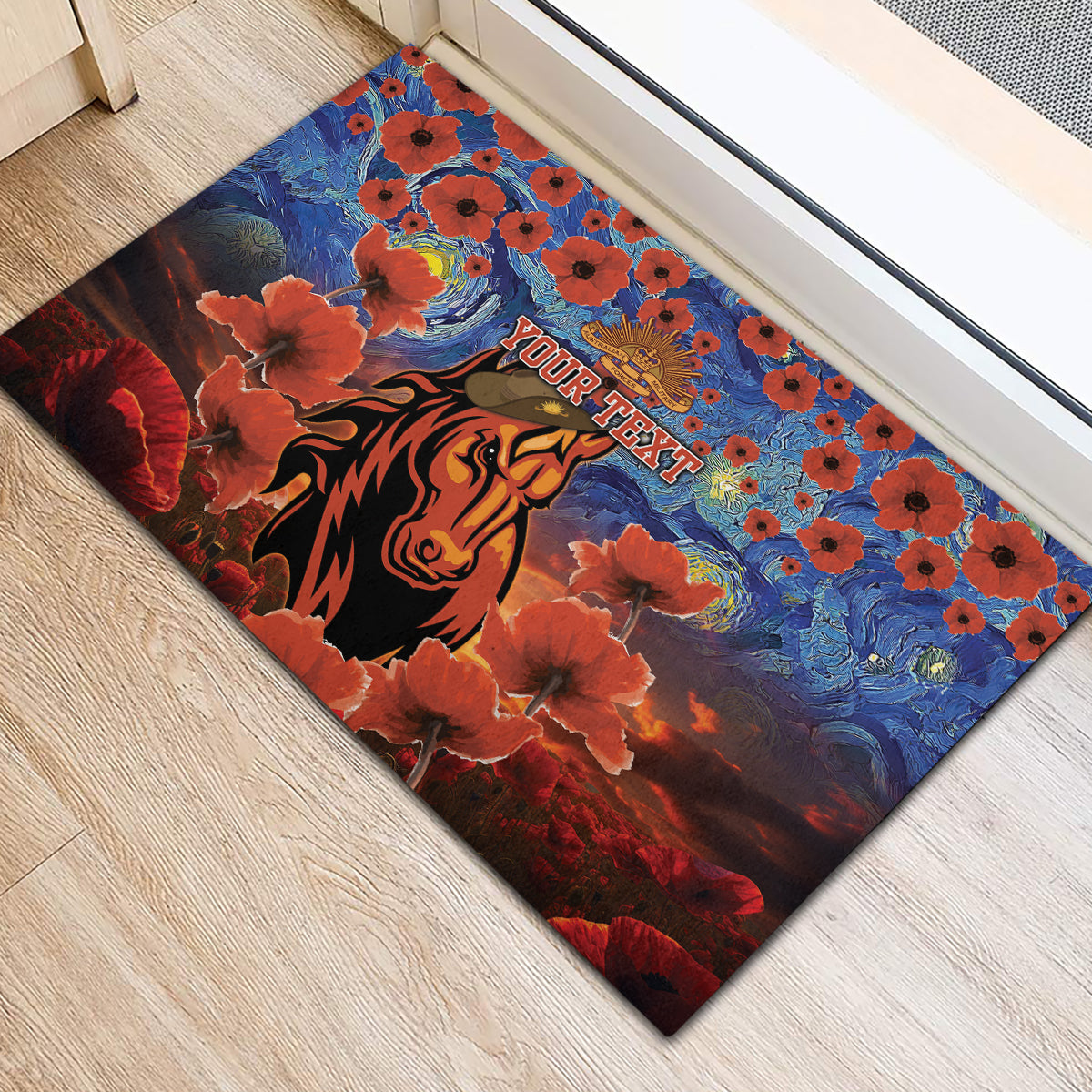 Personalised Broncos Rugby ANZAC Rubber Doormat Starry Night and Field of Poppies