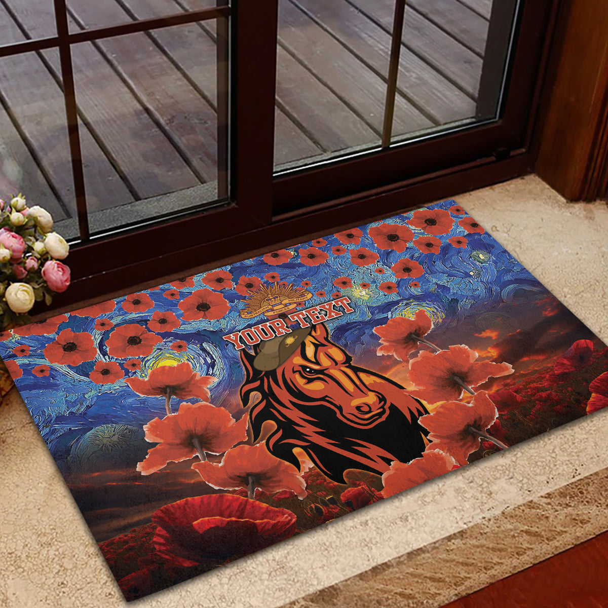 Personalised Broncos Rugby ANZAC Rubber Doormat Starry Night and Field of Poppies