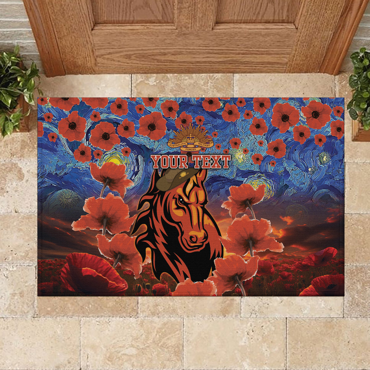 Personalised Broncos Rugby ANZAC Rubber Doormat Starry Night and Field of Poppies