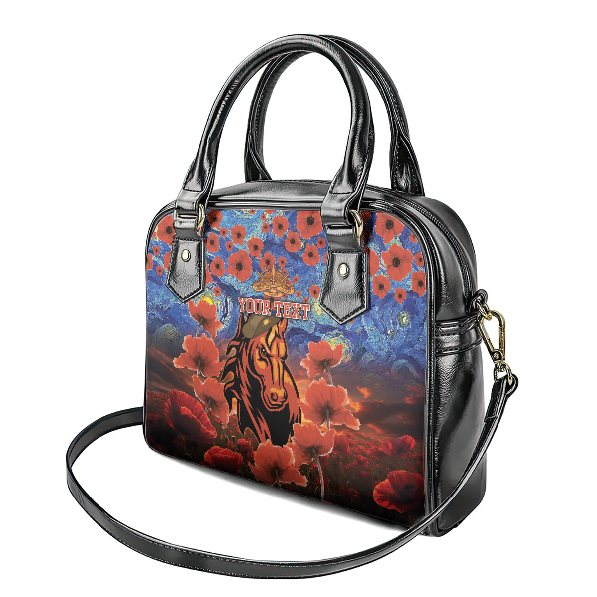 Personalised Broncos Rugby ANZAC Shoulder Handbag Starry Night and Field of Poppies