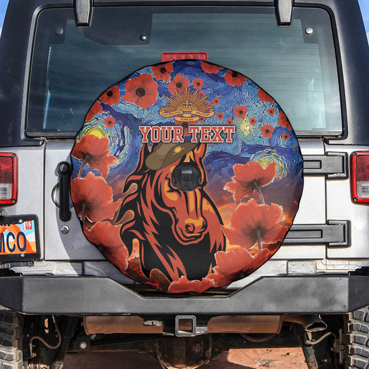 Personalised Broncos Rugby ANZAC Spare Tire Cover Starry Night and Field of Poppies