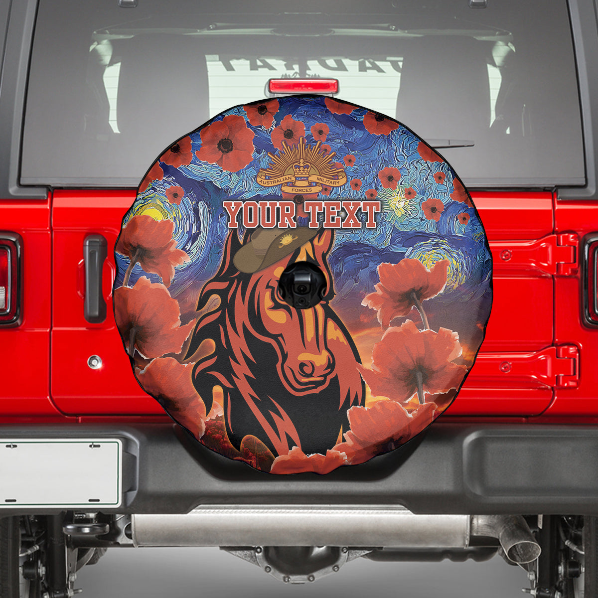 Personalised Broncos Rugby ANZAC Spare Tire Cover Starry Night and Field of Poppies