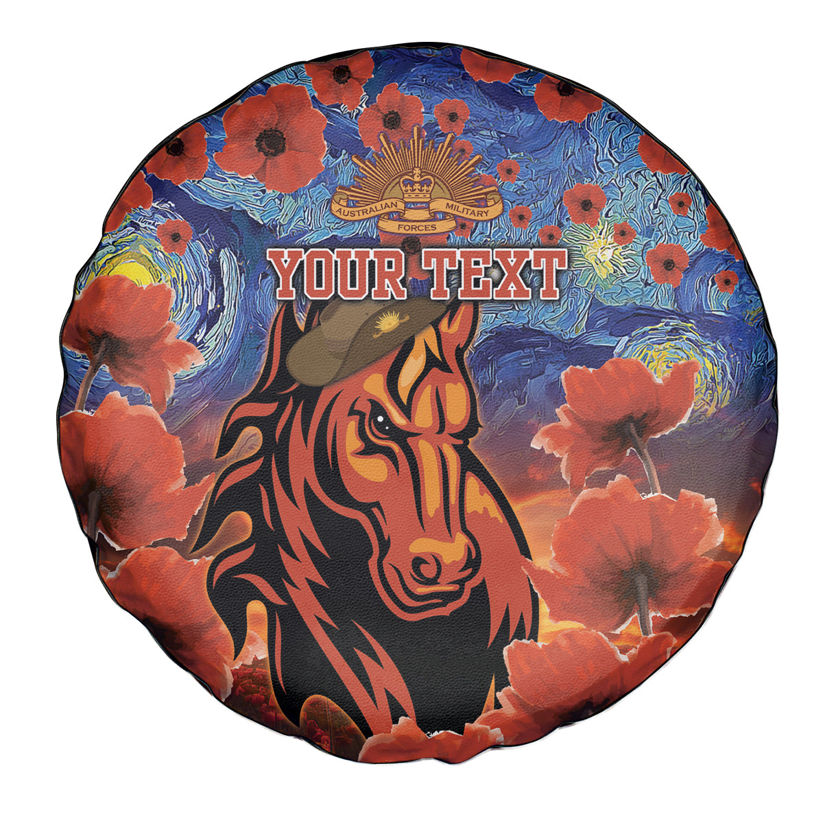 Personalised Broncos Rugby ANZAC Spare Tire Cover Starry Night and Field of Poppies