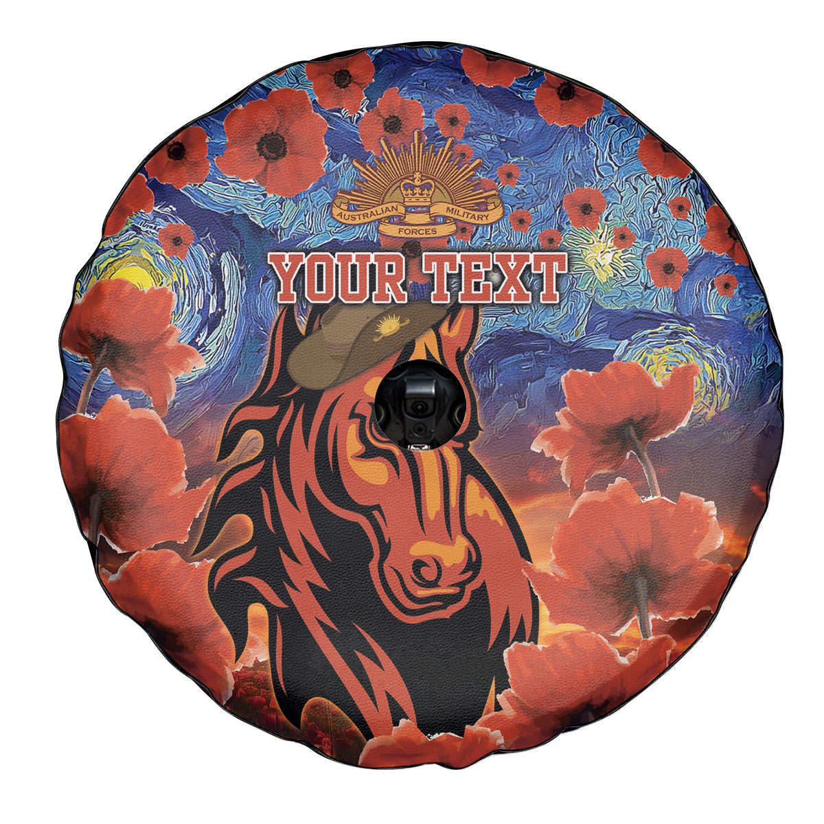 Personalised Broncos Rugby ANZAC Spare Tire Cover Starry Night and Field of Poppies