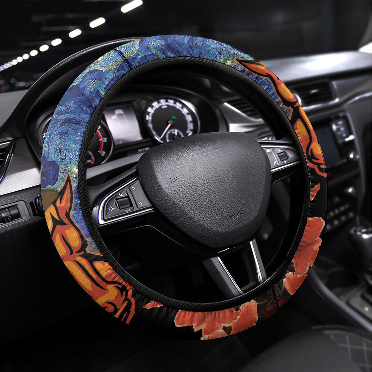 Broncos Rugby ANZAC Steering Wheel Cover Starry Night and Field of Poppies