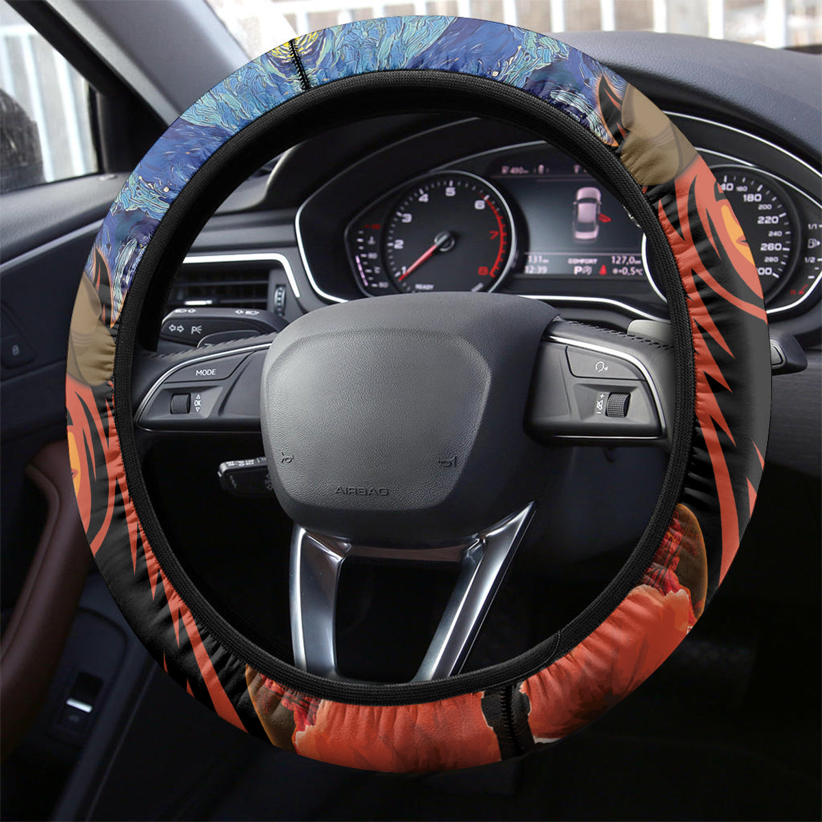 Broncos Rugby ANZAC Steering Wheel Cover Starry Night and Field of Poppies