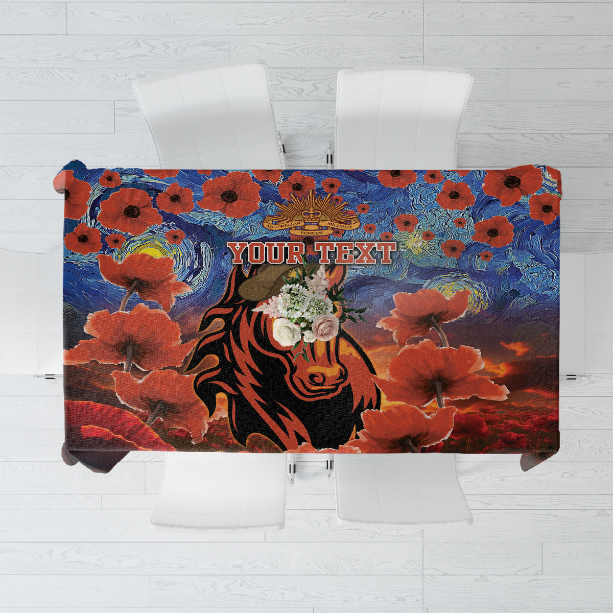 Personalised Broncos Rugby ANZAC Tablecloth Starry Night and Field of Poppies