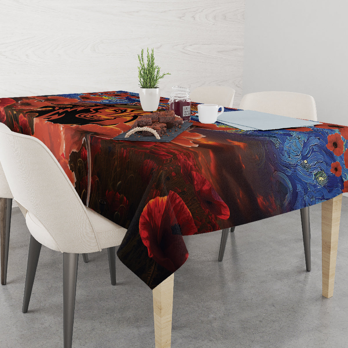 Personalised Broncos Rugby ANZAC Tablecloth Starry Night and Field of Poppies