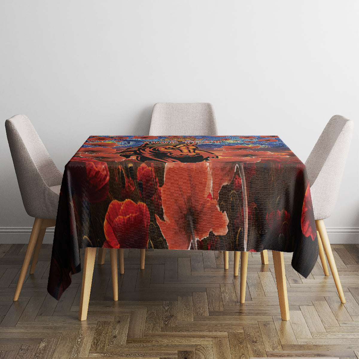 Personalised Broncos Rugby ANZAC Tablecloth Starry Night and Field of Poppies