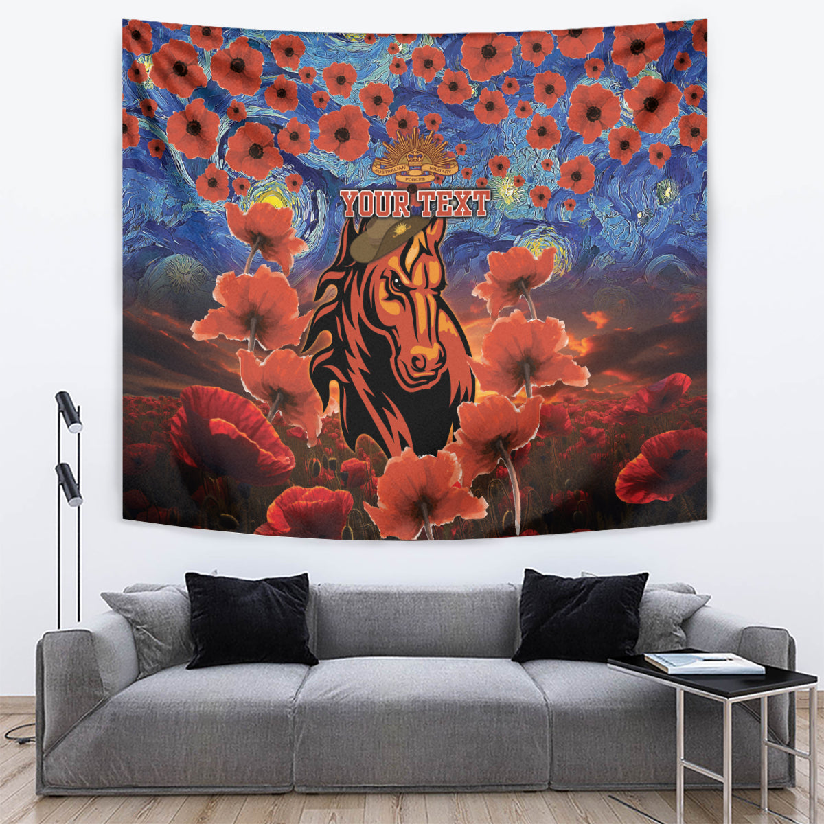 Personalised Broncos Rugby ANZAC Tapestry Starry Night and Field of Poppies