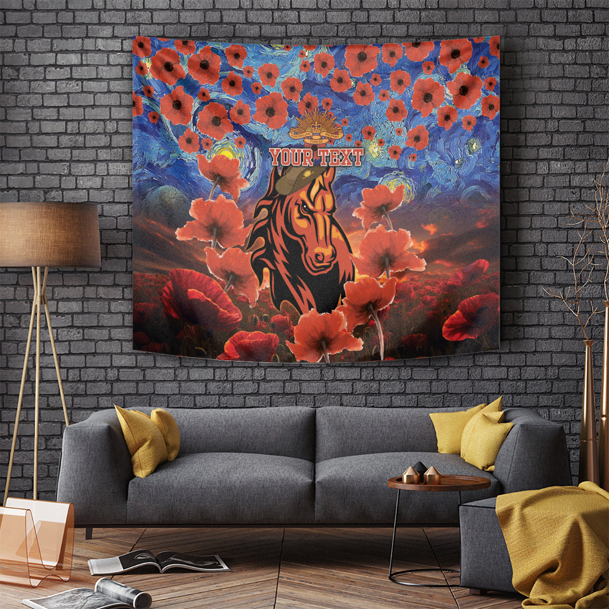 Personalised Broncos Rugby ANZAC Tapestry Starry Night and Field of Poppies