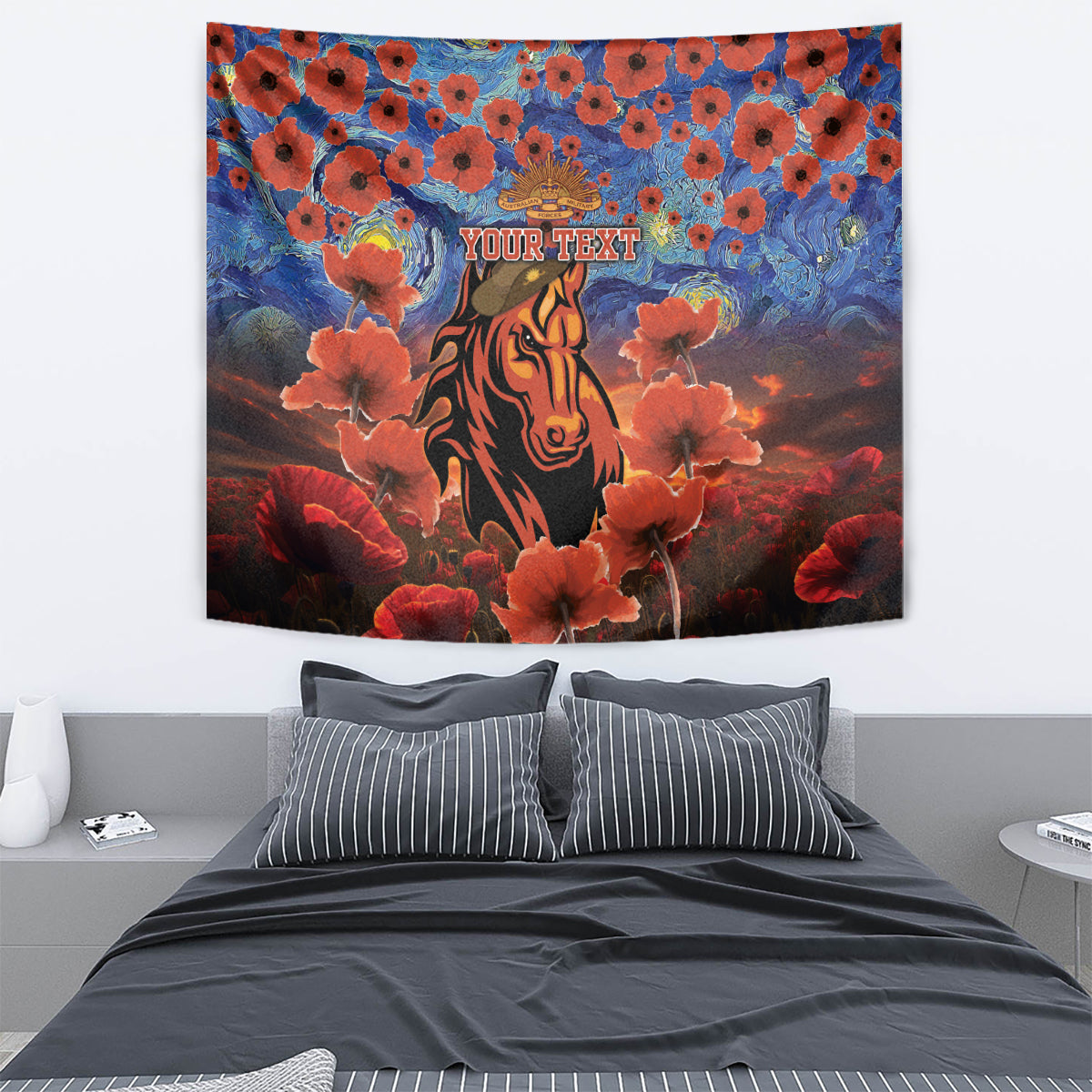 Personalised Broncos Rugby ANZAC Tapestry Starry Night and Field of Poppies