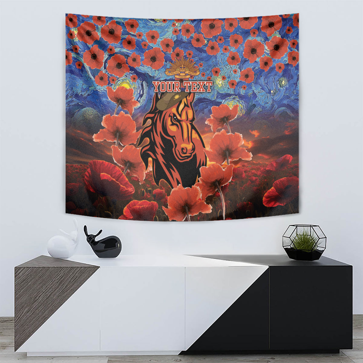 Personalised Broncos Rugby ANZAC Tapestry Starry Night and Field of Poppies