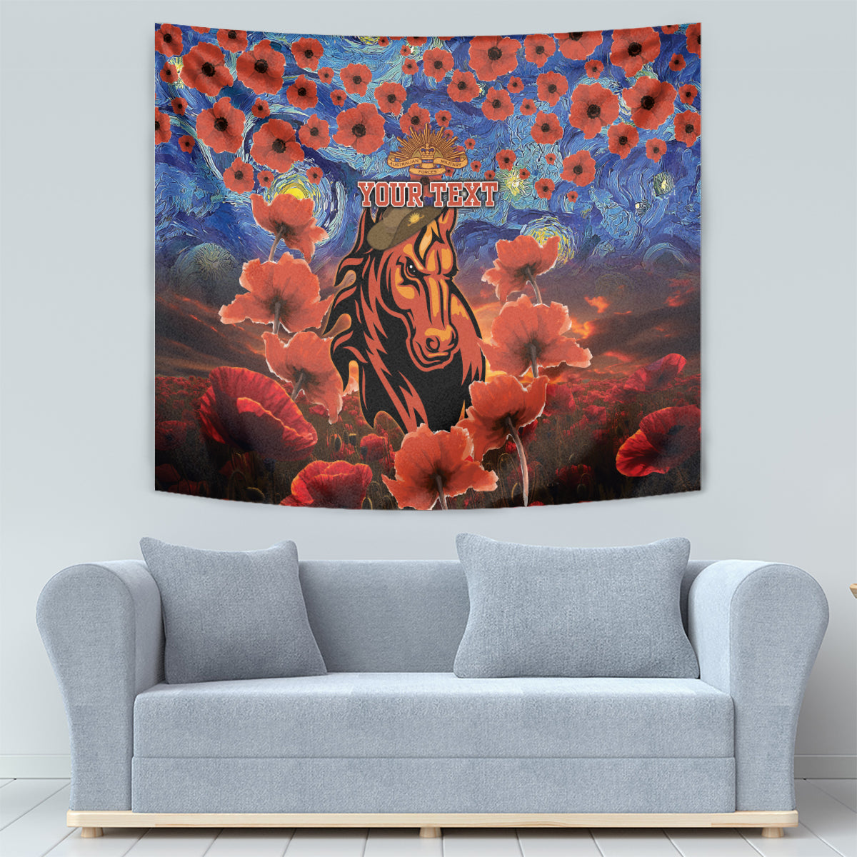 Personalised Broncos Rugby ANZAC Tapestry Starry Night and Field of Poppies