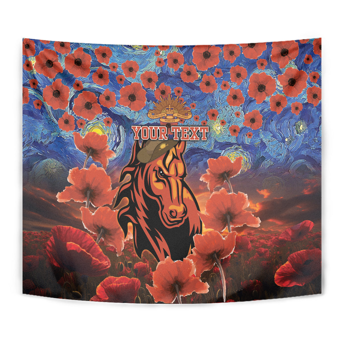 Personalised Broncos Rugby ANZAC Tapestry Starry Night and Field of Poppies