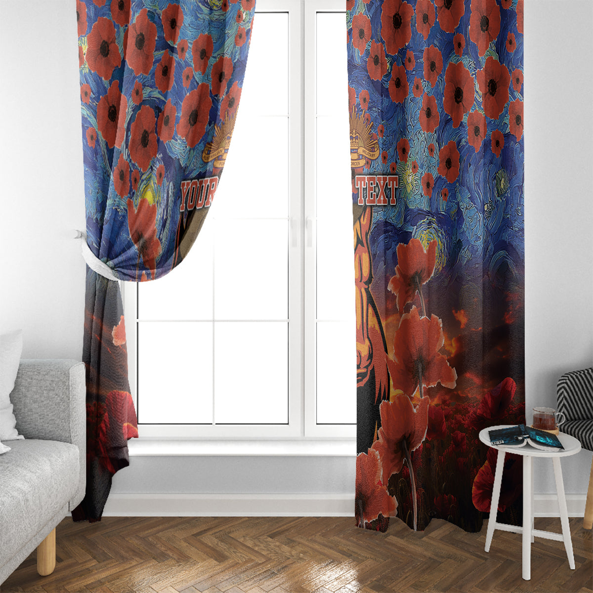 Personalised Broncos Rugby ANZAC Window Curtain Starry Night and Field of Poppies