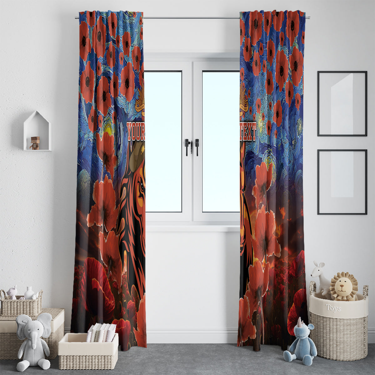 Personalised Broncos Rugby ANZAC Window Curtain Starry Night and Field of Poppies