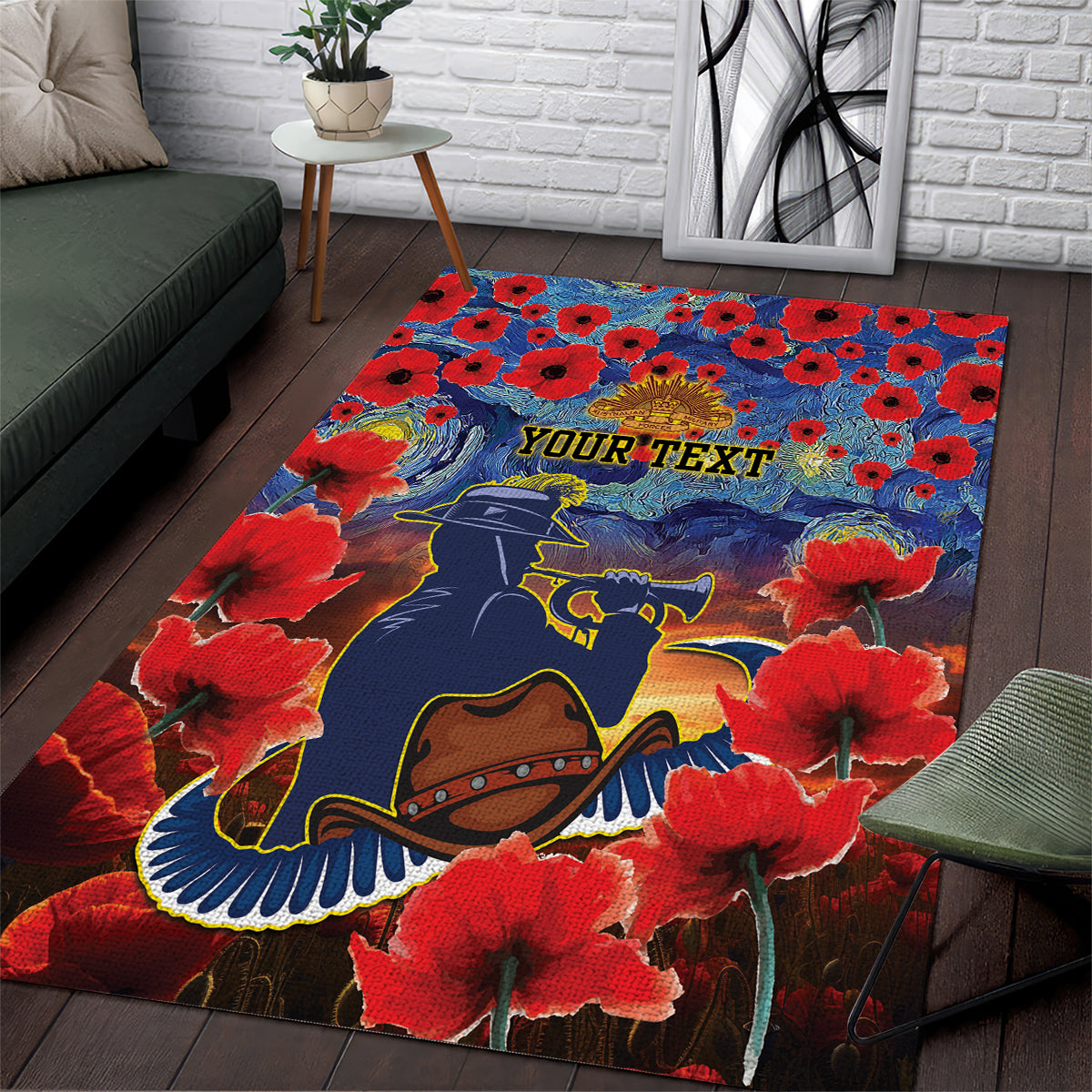 Personalised Cowboys Rugby ANZAC Area Rug Starry Night and Field of Poppies