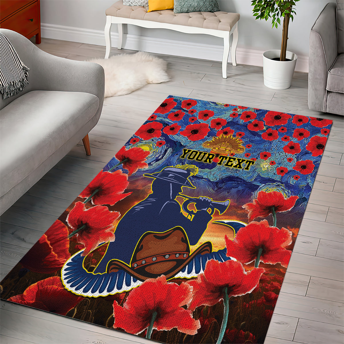 Personalised Cowboys Rugby ANZAC Area Rug Starry Night and Field of Poppies